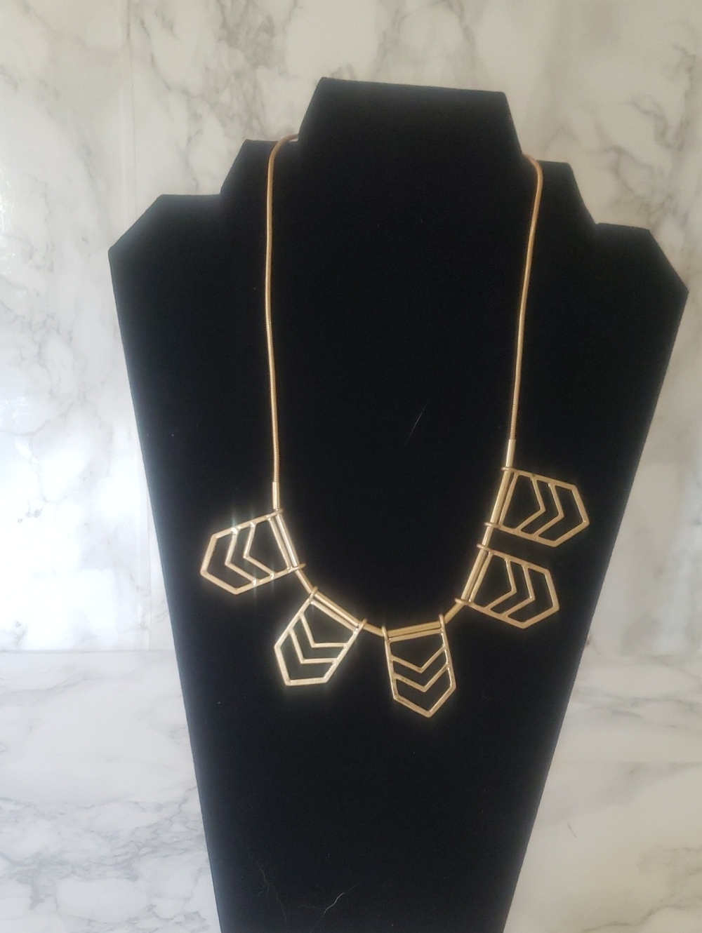 Plunder Gold Chevron Pendant Statement Necklace, New-in-bag